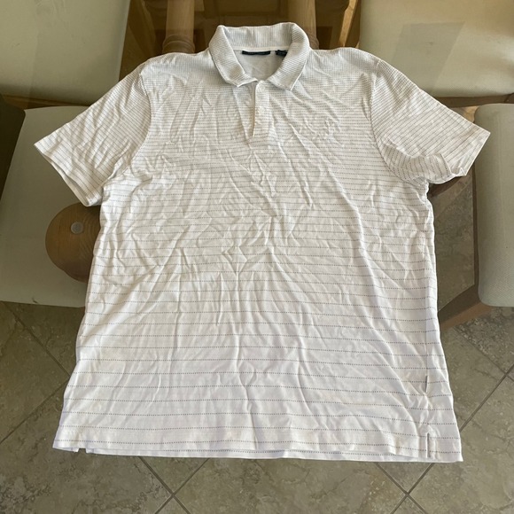 Perry Ellis XXL Mens Polo Shirt White Gray Striped Short Sleeve Golf - Picture 1 of 5